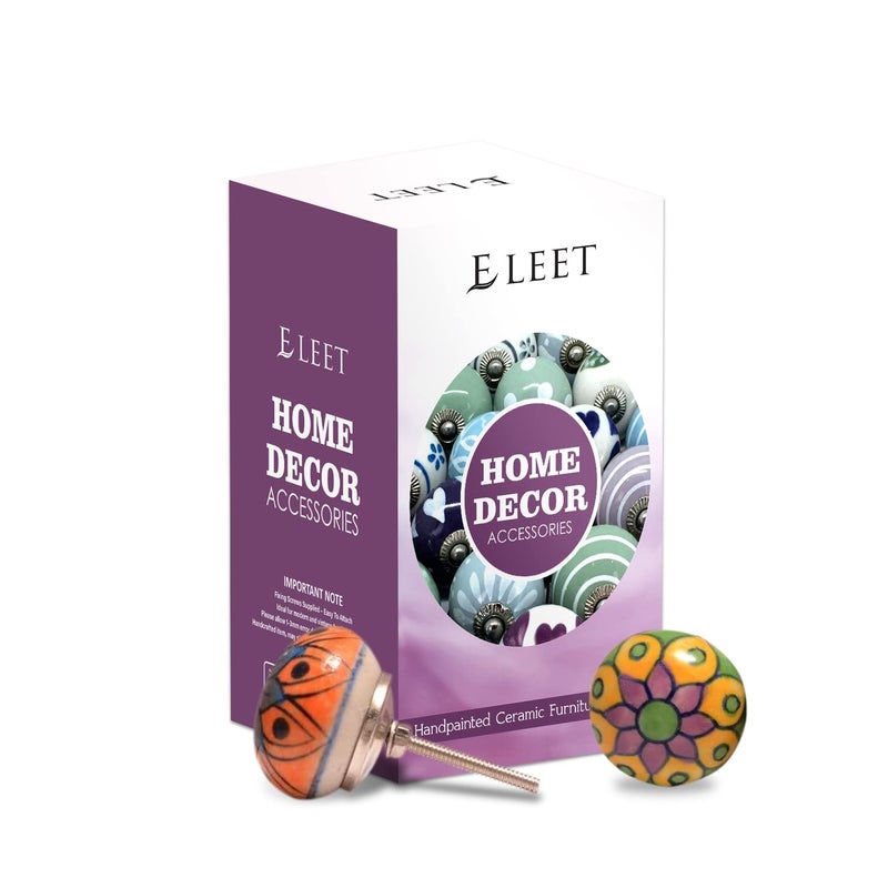 Eleet Assorted Ceramic Cabinet Knobs - Vintage Cabinet Cupboard Door & Drawer Pulls Chrome Hardware (Ceramic Knobs Set of 12, Multicolor) - Image 2
